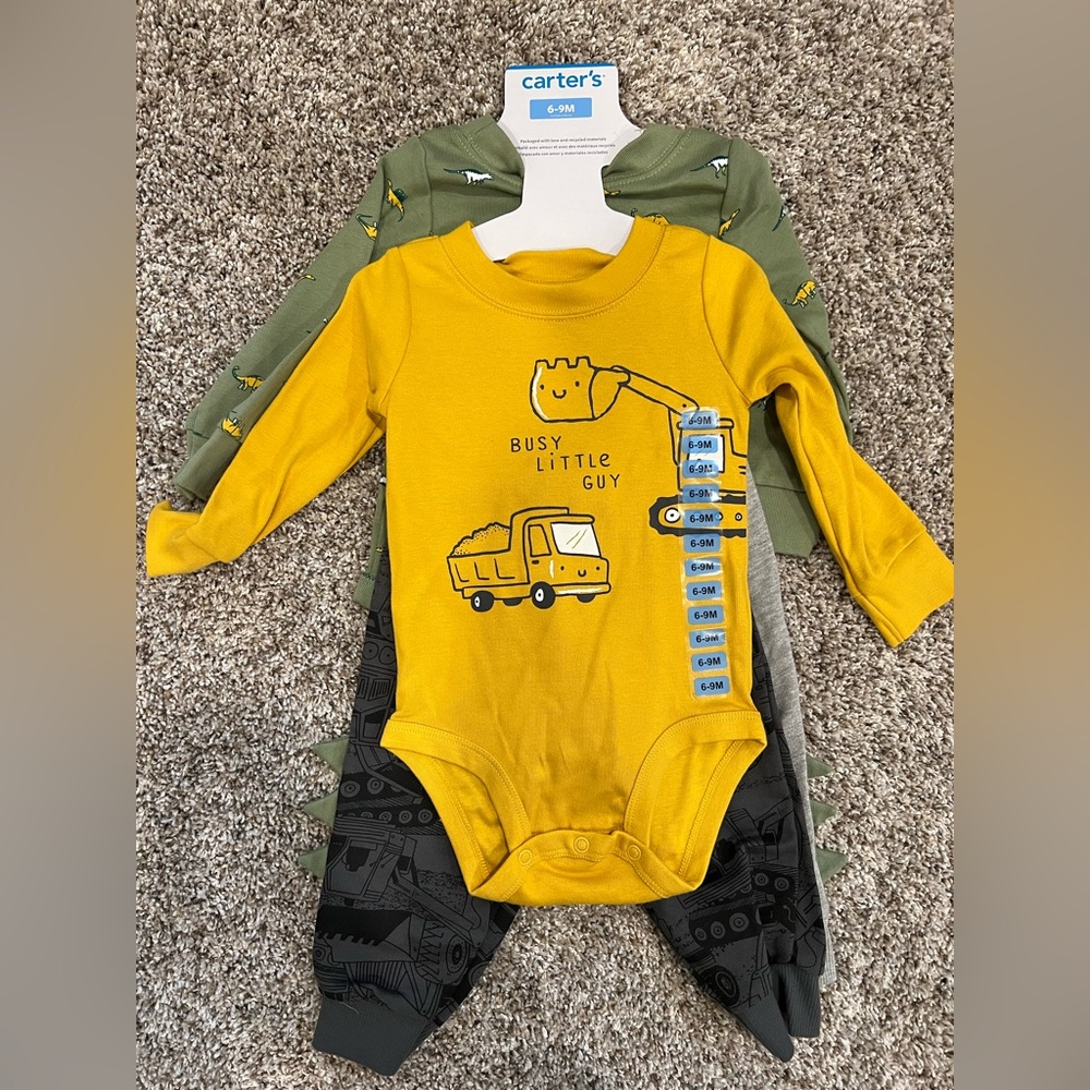 Carters Boys 2-Pack Outfits Dinosaur and Construction Set 6-9 Month